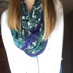 Blue and green paisley infinity scarf